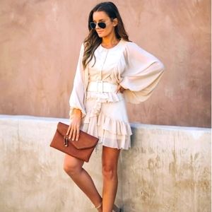 NWT Belted Button Down Ruffle Dress Size S